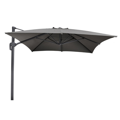 Rufina zweefparasol in zwart aluminium met natte nature grey all weather sunbrella® luxe parasoldoek - L1: 300 x L2: 400 cm (zonder voet)