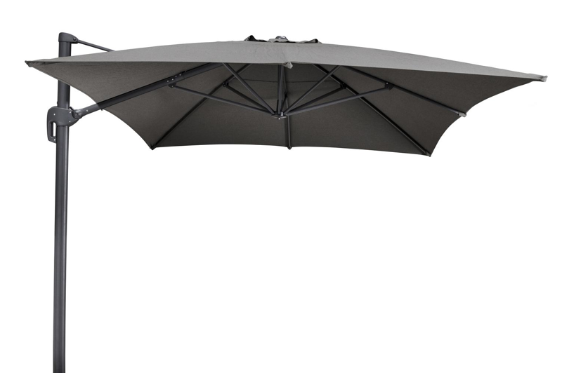 Rufina zweefparasol in zwart aluminium met natte nature grey all weather sunbrella® luxe parasoldoek - L1: 300 x L2: 400 cm (zonder voet)