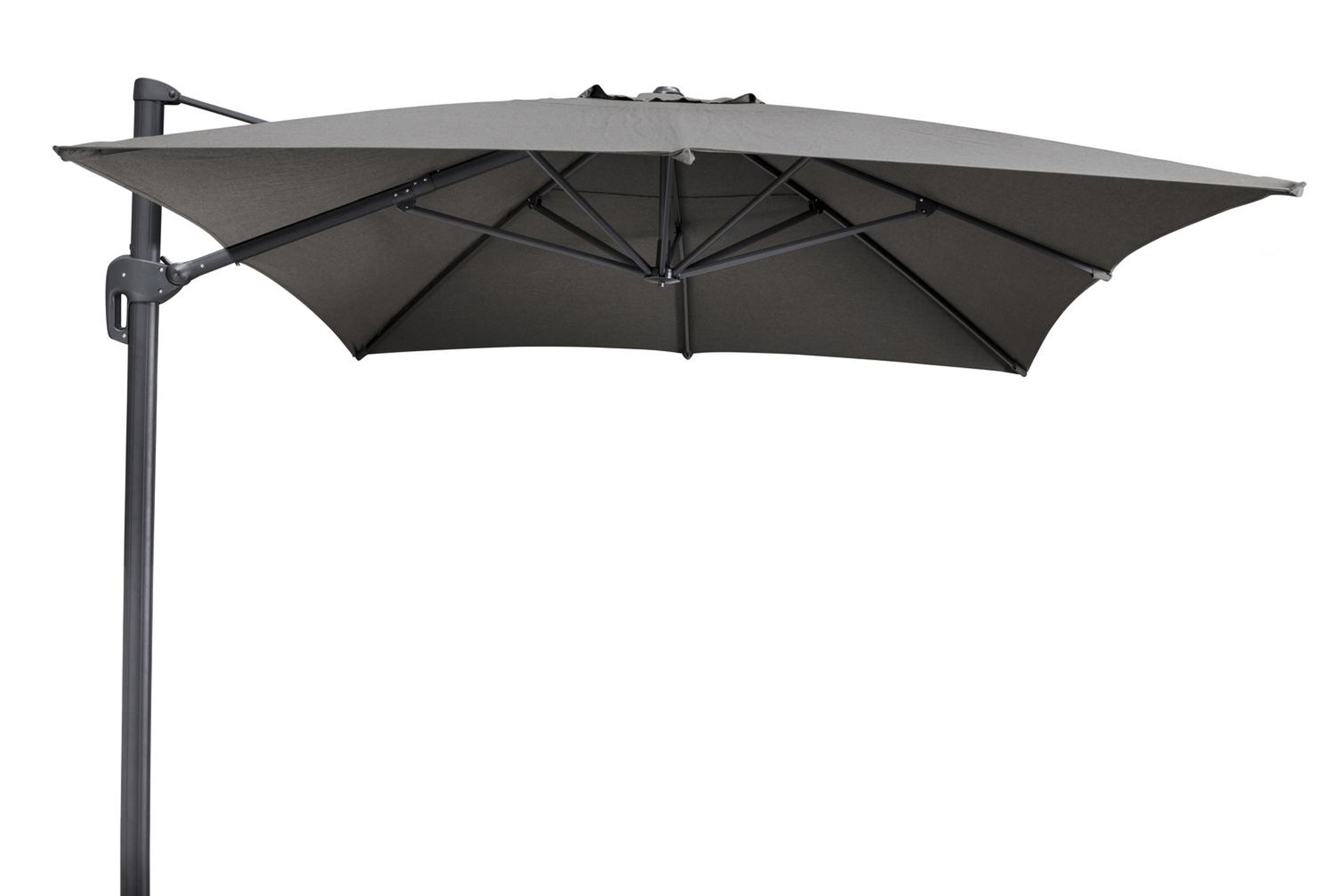 Parasol pendant Rufina en aluminium noir avec toile de parasol en all weather sunbrella® luxe natte nature grey - Larg1 400 x Larg2 300 cm (sans pied de parasol)
