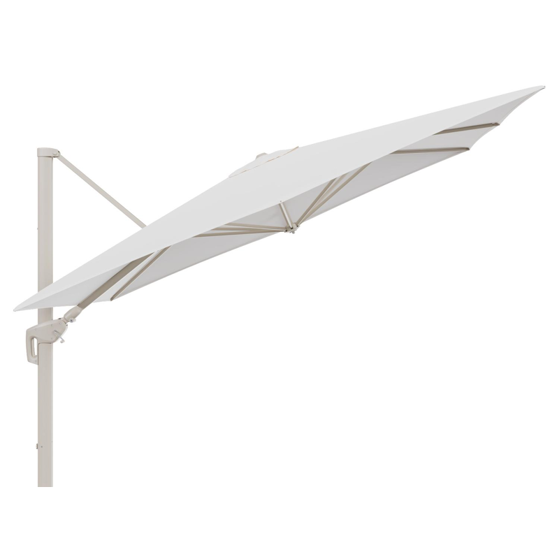 Minore zweefparasol met tiltfunctie in beige aluminium en Lopi Snow All Weather Sunbrella® Luxe parasoldoek - L1: 280 x L2: 370 cm (zonder voet) (zonder voet)