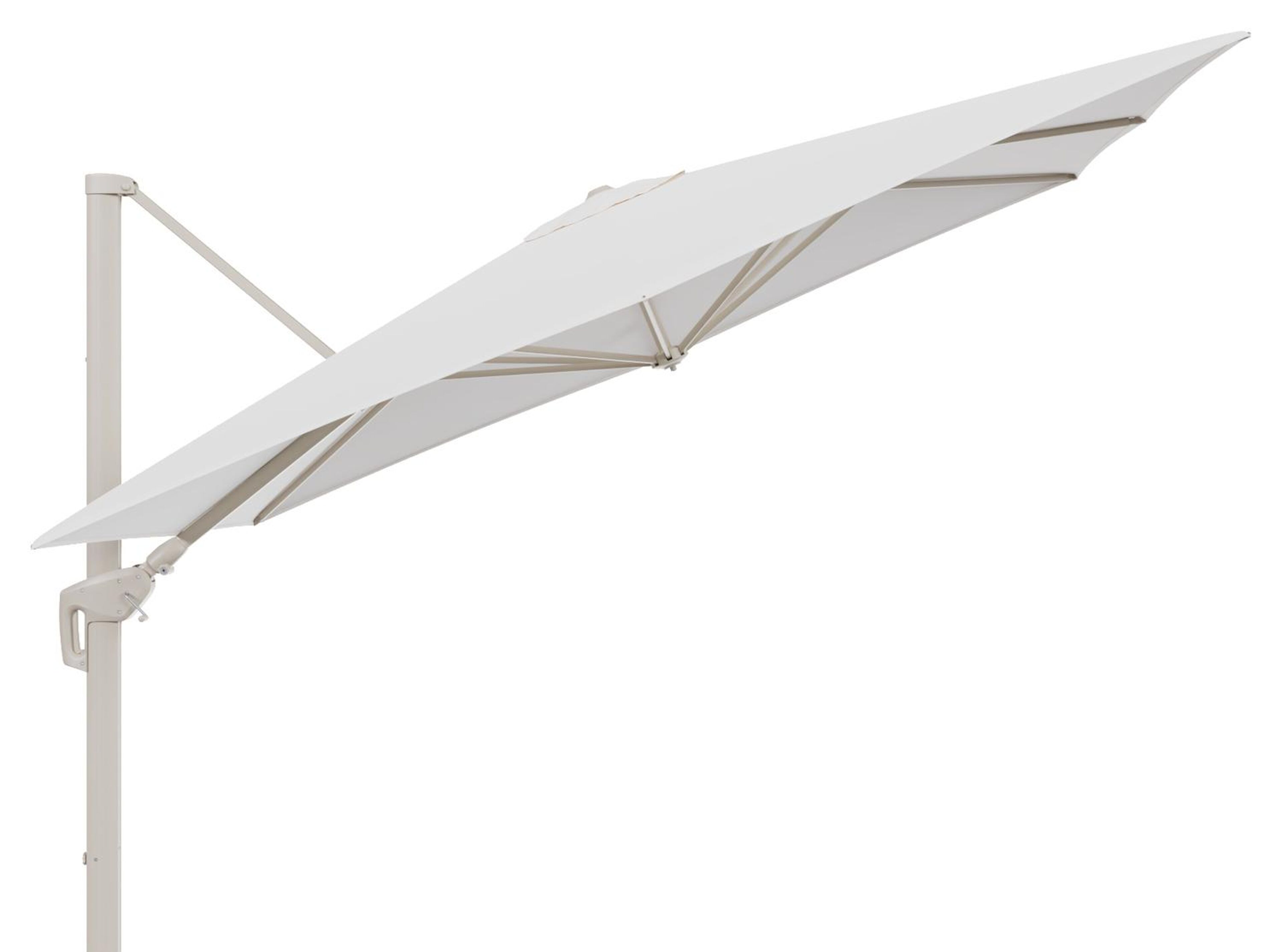 Minore zweefparasol met tiltfunctie in beige aluminium en Lopi Snow All Weather Sunbrella® Luxe parasoldoek - L1: 280 x L2: 370 cm (zonder voet) (zonder voet)
