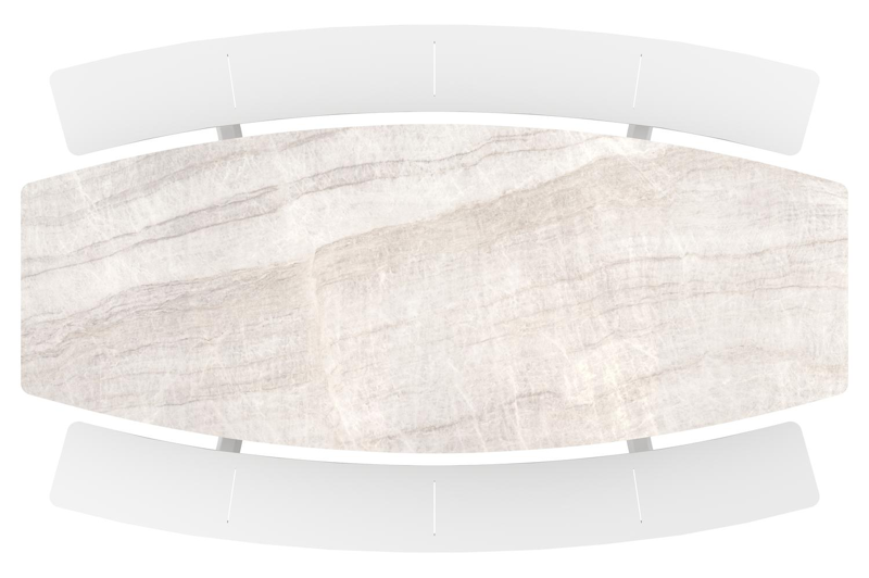 Table de pique-nique Forno forme de bateau en aluminium blanc et céramique pleine Taj Mahal - Lg. 280 x Lrg. 192 x Haut. 72 cm