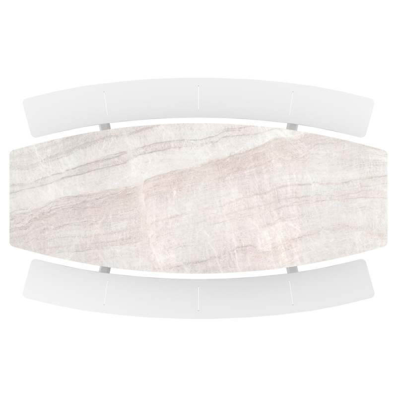 Forno picknicktafel bootvorm in wit aluminium en volkeramiek Taj Mahal - L 280 x B 192 x H 72 cm