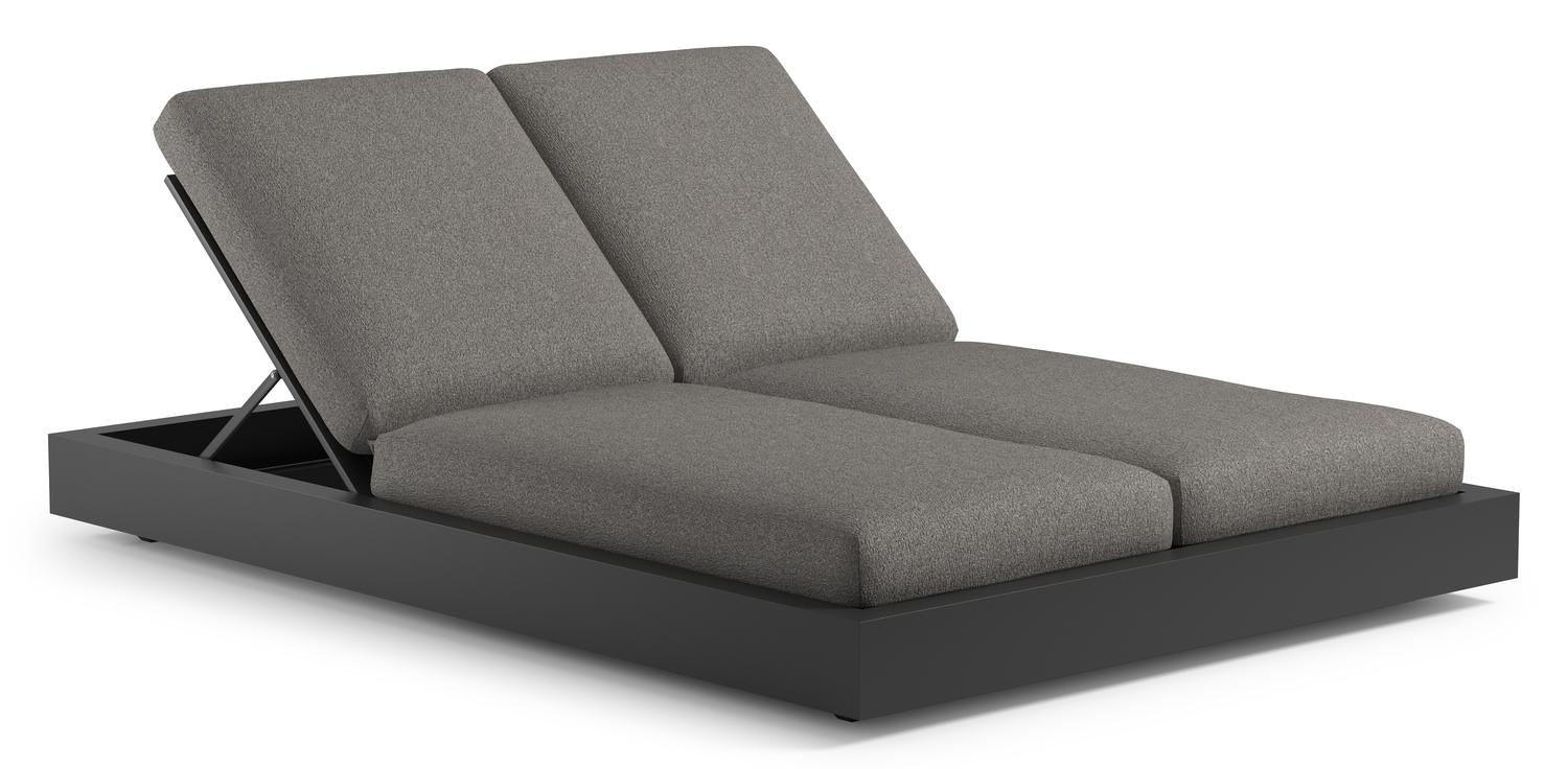 Como verstelbaar dubbel ligbed in zwart aluminium met tundra charcoal all weather Sunbrella® luxe kussen
