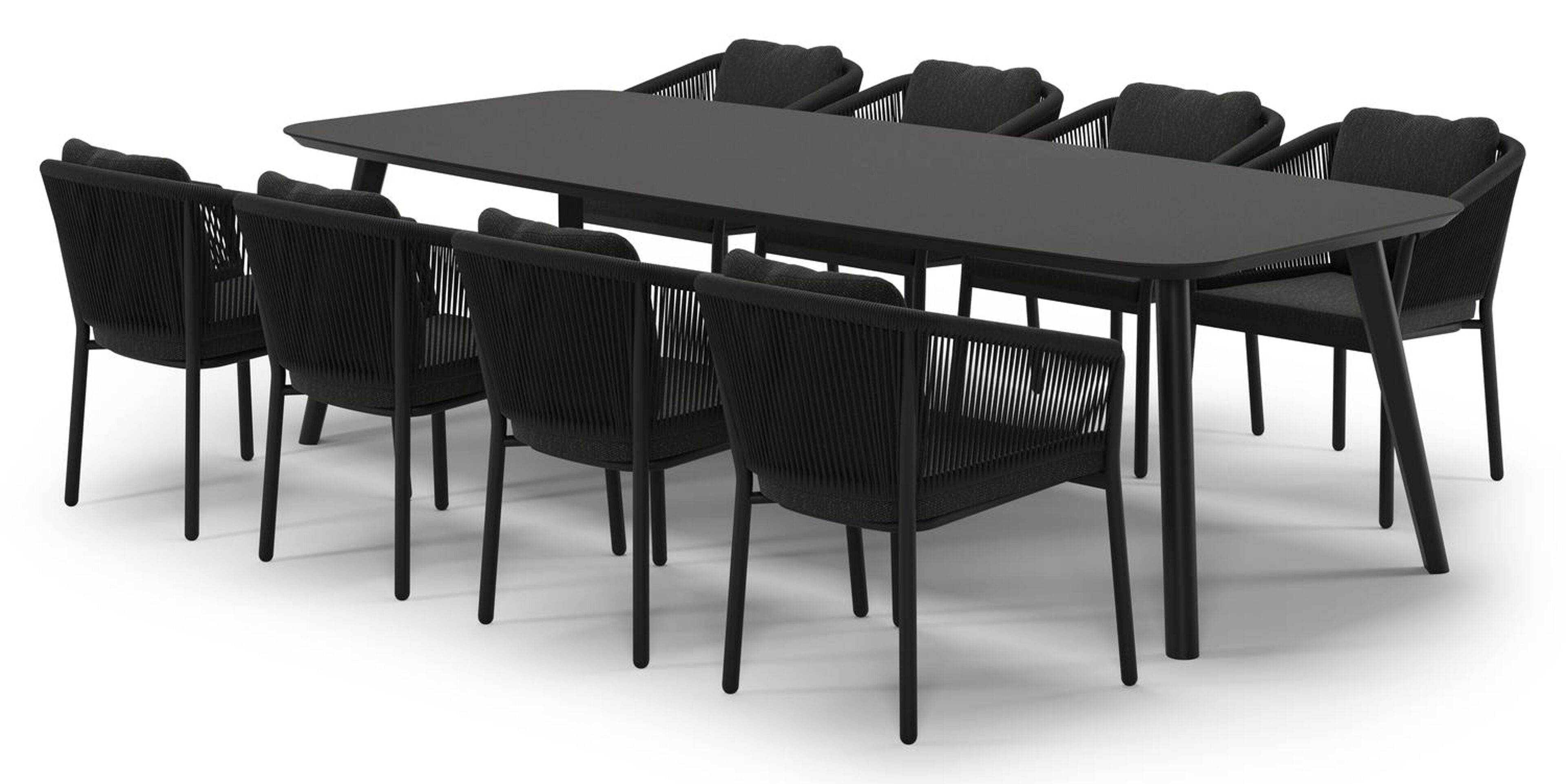 Mosa tuinset in zwart aluminium en notte minerale sintered stone met 8 Gerona tuinstoelen