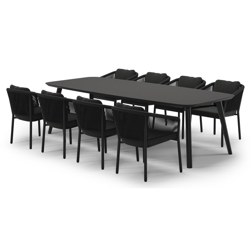 Mosa tuinset in zwart aluminium en notte minerale sintered stone met 8 Gerona tuinstoelen