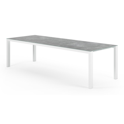 Trente tuinset in wit aluminium en grijs keramisch glas tafelblad met 8 stapelbare Calobra tuinstoelen