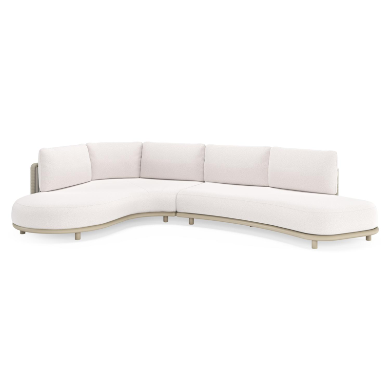 Lomano loungehoek in beige aluminium en beige verticaal geweven luxe vlakke rope met Ego Eggshell all weather solica