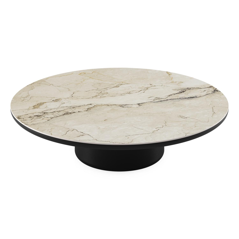 Amico loungetafel rond in zwart aluminium en volkeramiek Colorado Dunes - Dia. 110 x H 28 cm