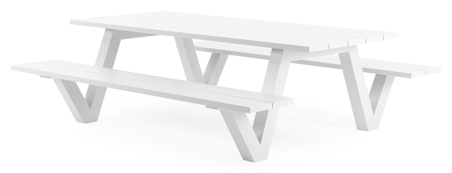 Norma picknicktafel in wit aluminium - L 240 x B 213 x H 74 cm
