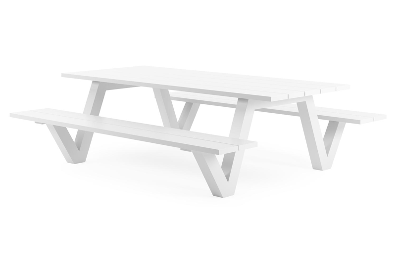 Norma picknicktafel in wit aluminium - L 240 x B 213 x H 74 cm