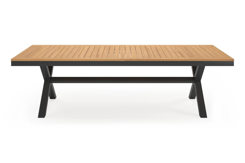 Reza rechthoekige tuinset in zwart aluminium en teak natural finish met 8 Matera tuinstoelen