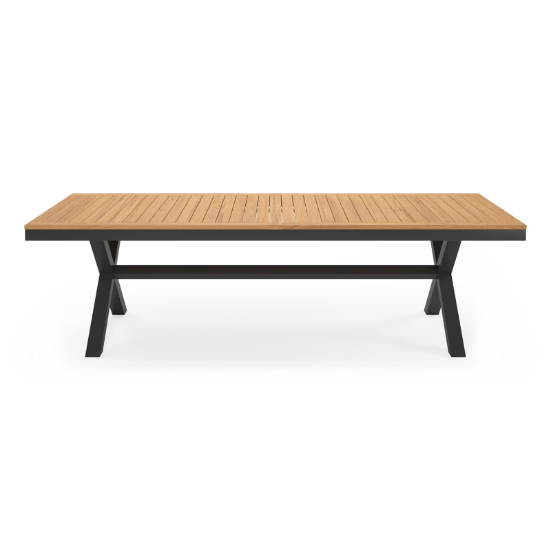 Reza rechthoekige tuinset in zwart aluminium en teak natural finish met 10 Zamora tuinstoelen