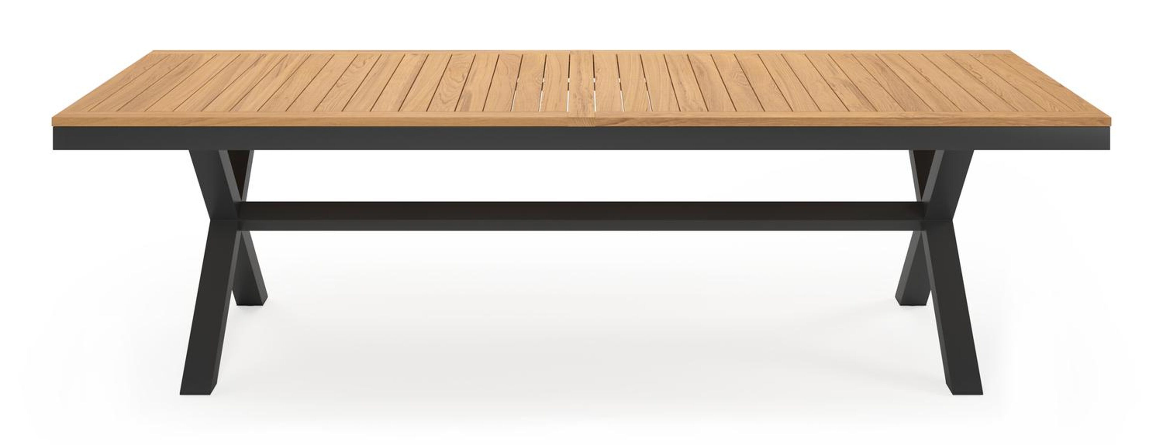 Reza rechthoekige tuinset in zwart aluminium en teak natural finish met 10 Zamora tuinstoelen