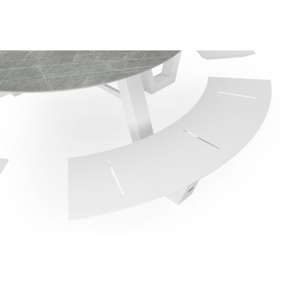 Table de pique-nique Rondino en aluminium blanc et céramique pleine - Dia. 236 x H 71,5 cm