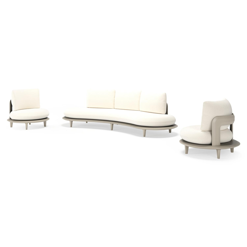 Bomero loungeset in beige aluminium met natte white all weather sunbrella® luxe kussen