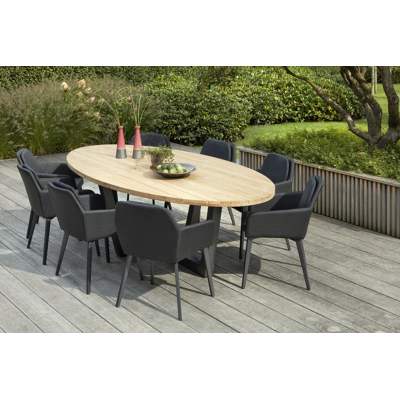 Borato tuintafel in zwart aluminium met tafelblad in teak - L 280 x B 135 cm