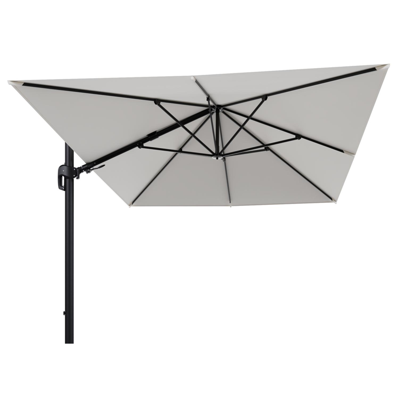 Rufina zweefparasol tiltfunctie in zwart aluminium en parasoldoek in All Weather Sunbrella® Luxe Natte White  - L1 400 x L2 300 cm (zonder voet) (zonder voet)