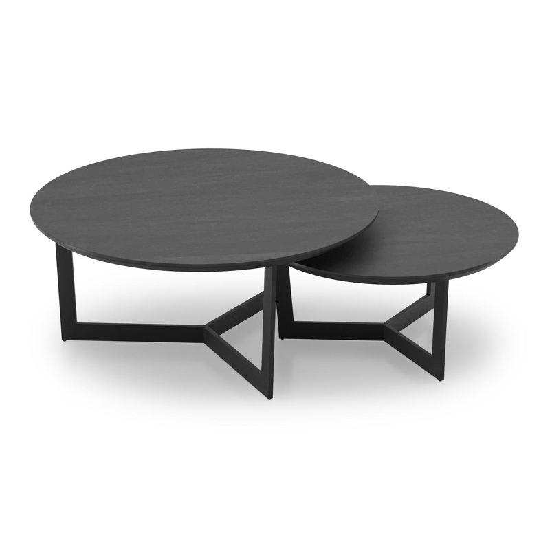 Lacrima loungetafels in zwart aluminium en basalt black volkeramiek - Dia. 85/65 x H 35/30 cm