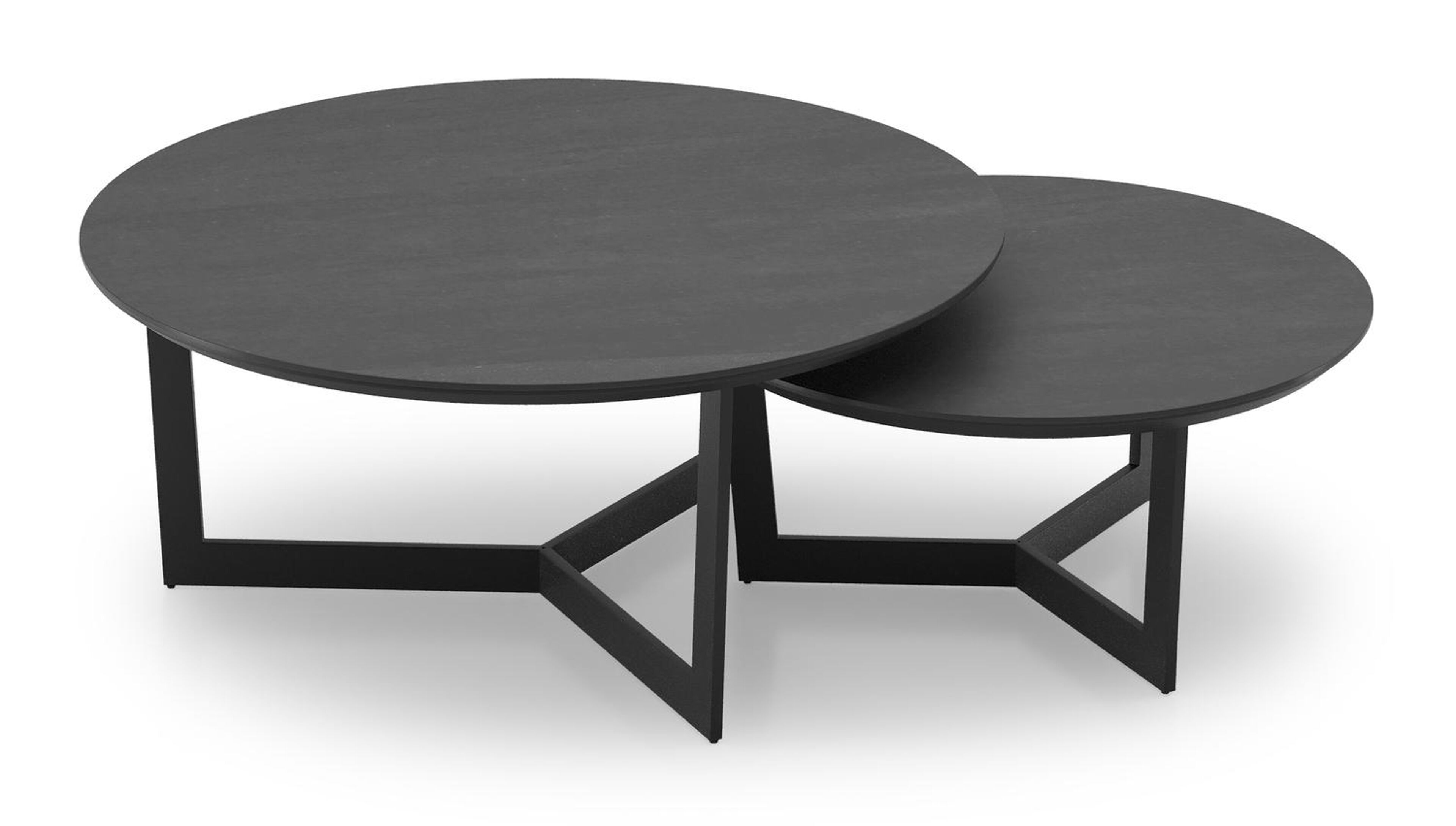 Tables basses Lacrima en aluminium noir et céramique pleine basalt black - Diam. 85/65 x Haut. 35/30 cm