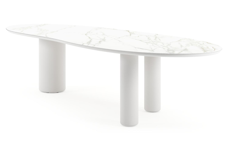Amico tuintafel organisch in wit aluminium en volkeramiek Calacatta - L 320 x B 120 x H 73.5 cm