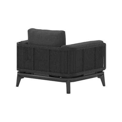 Set van 2 Mosa loungestoelen 2 x 1-zit in zwart aluminium en zwart gedraaide ronde wicker met sky black weather+ softtouch kussen