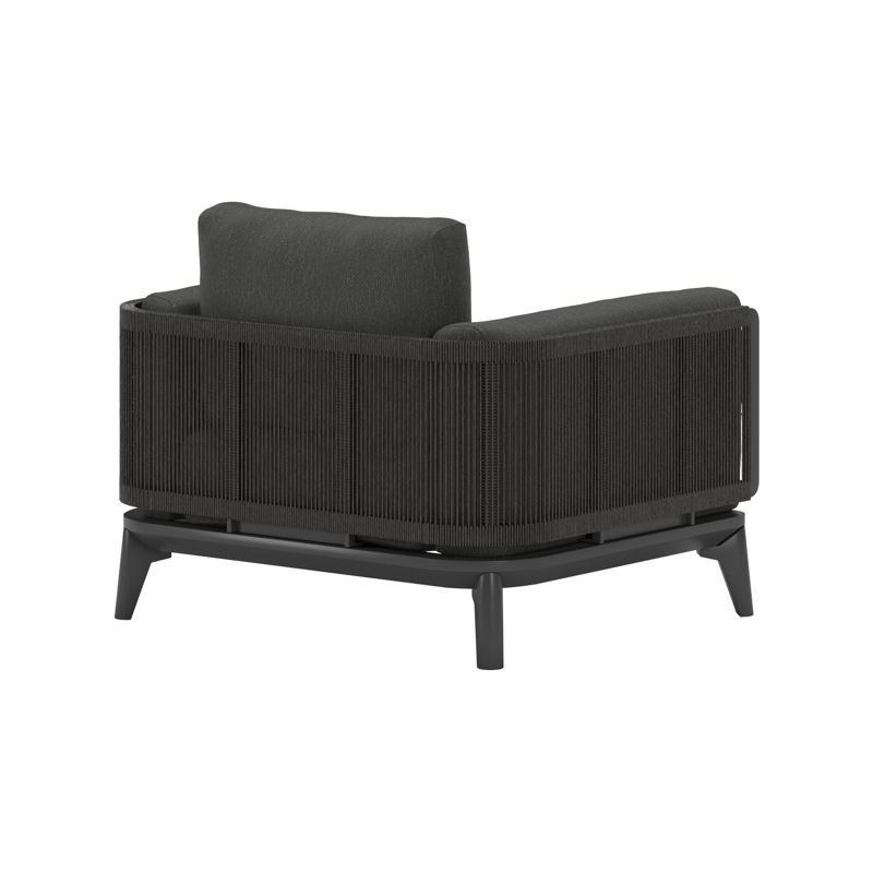 Set van 2 Mosa loungestoelen 2 x 1-zit in zwart aluminium en zwart gedraaide ronde wicker met sky black weather+ softtouch kussen