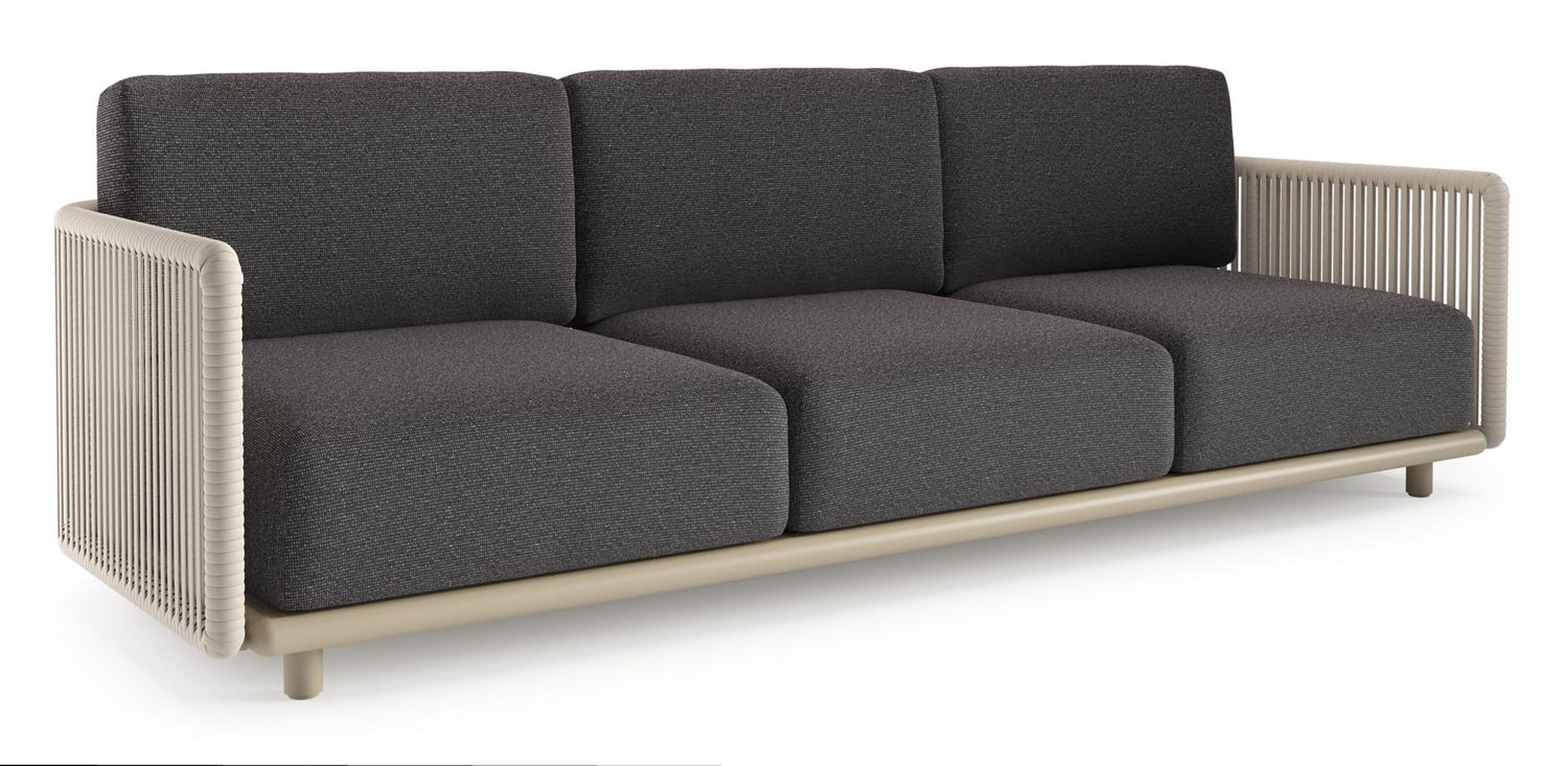 Organo loungebank in beige aluminium en beige verticaal geweven luxe vlakke rope met firenze tunder all weather Solica kussen