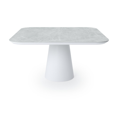 Donato tuintafel in wit aluminium en volkeramiek zaha stone - L 148 x B 148 x H 74 cm