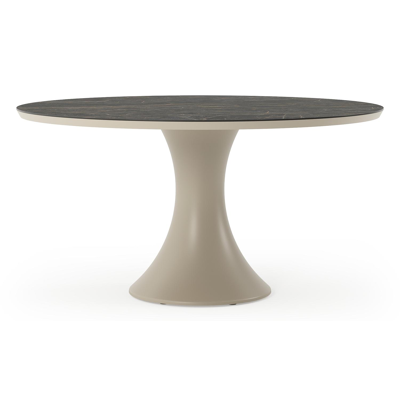 Table de jardin Fano ronde en aluminium beige et céramique pleine Black Obsession - Diam. 148 x Haut. 75 cm
