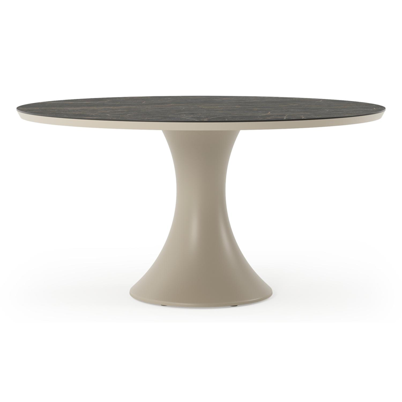 Table de jardin Fano ronde en aluminium beige et céramique pleine Black Obsession - Diam. 148 x Haut. 75 cm