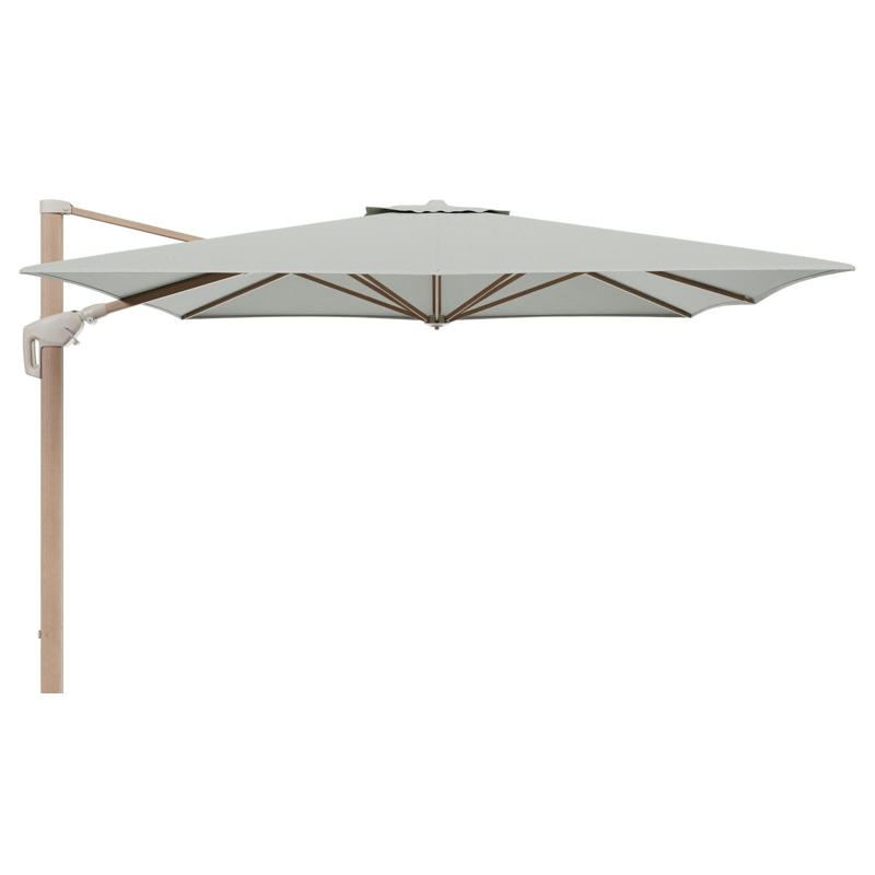 Minore zweefparasol met tiltfunctie in houtlook aluminium en Slow Spirea All Weather Sunbrella® Luxe parasoldoek - L1 350 x L2 350 cm (zonder voet) (zonder voet)