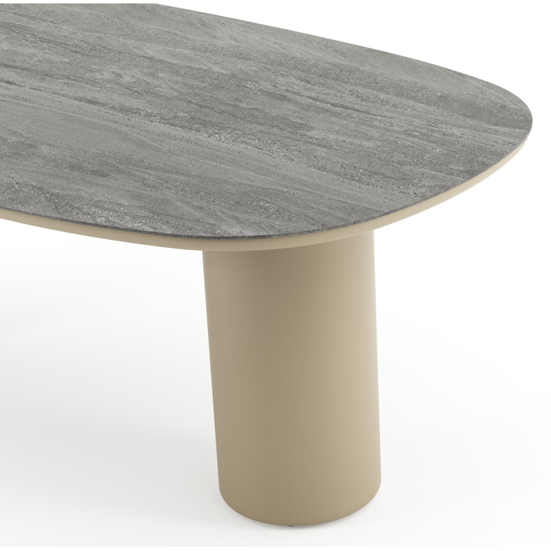 Amico tuintafel bombo in beige aluminium en volkeramiek Aspen Grey - L 210 x B 110 x H 73.5 cm