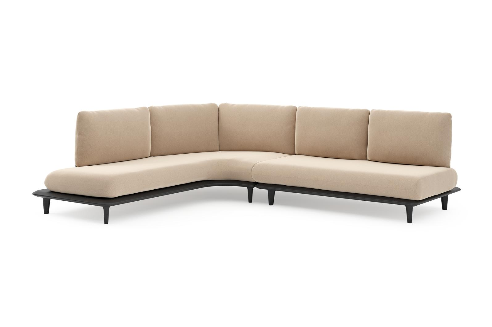 Salon de jardin d'angle Bomero en aluminium noir et coussins en all weather sunbrella® luxe natte heather beige