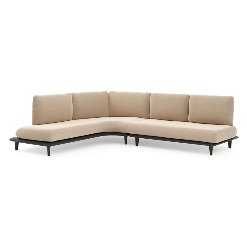 Bomero loungehoek in zwart aluminium met natte heather beige all weather sunbrella® luxe kussen