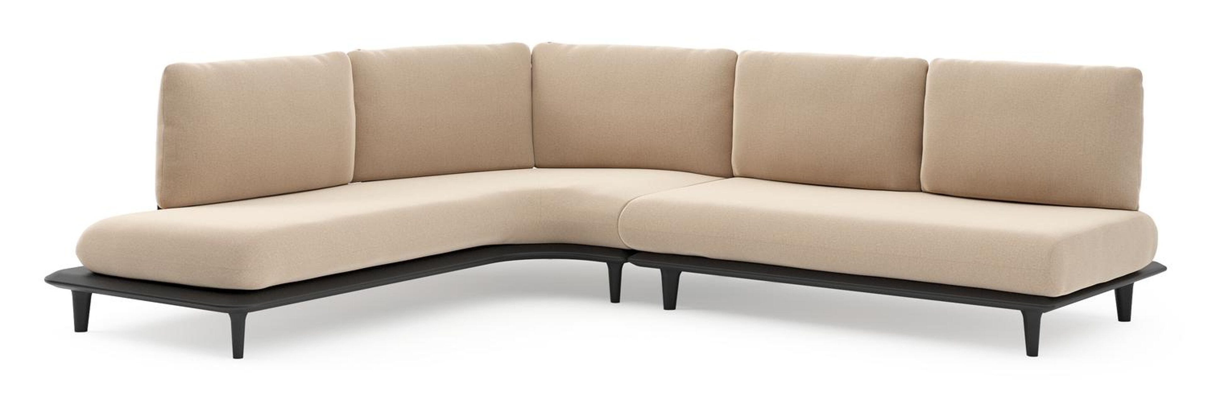 Bomero loungehoek in zwart aluminium met natte heather beige all weather sunbrella® luxe kussen