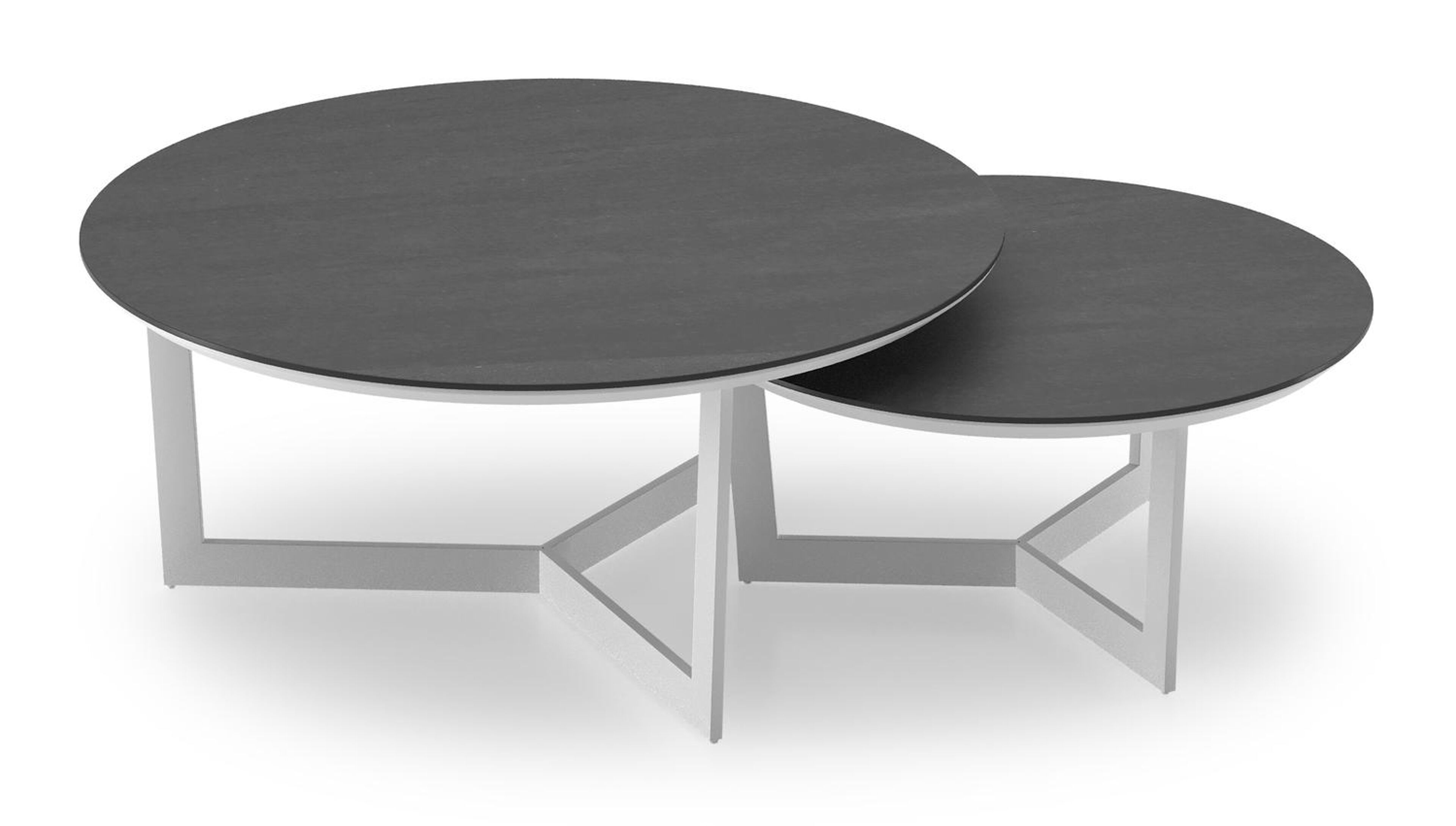 Lacrima set van 2 loungetafels rond in wit aluminium en volkeramiek Basalt Black - Dia. 85/65 x H 35/30 cm