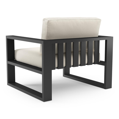 Verato loungestoel in zwart aluminium met natte white all weather sunbrella® luxe kussen