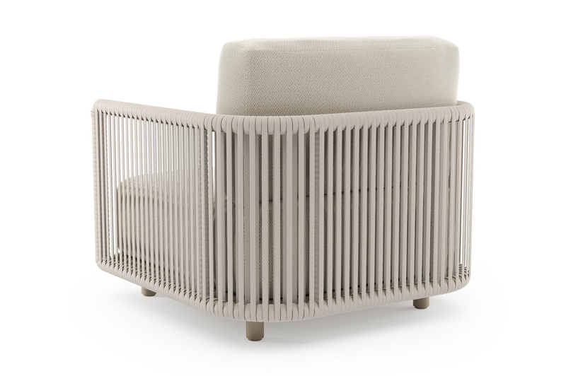 Organo loungestoel in beige aluminium en beige verticaal geweven luxe vlakke rope met lopi marble all weather Sunbrella® luxe kussen