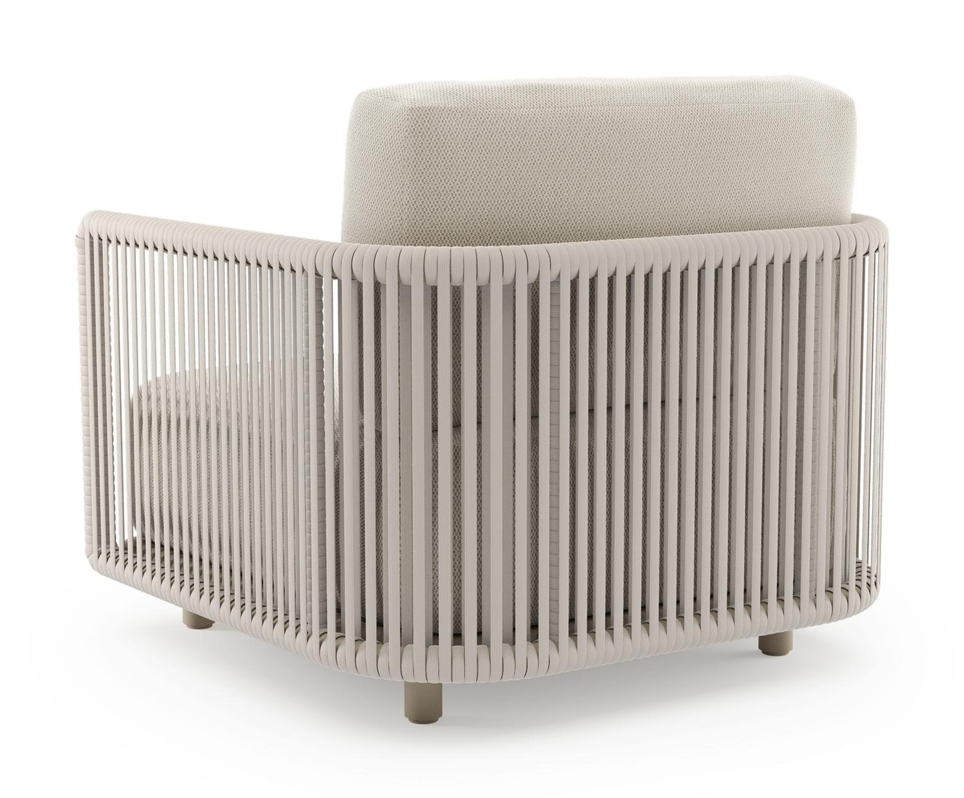 Organo loungestoel in beige aluminium en beige verticaal geweven luxe vlakke rope met lopi marble all weather Sunbrella® luxe kussen
