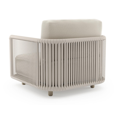 Organo loungestoel in beige aluminium en beige verticaal geweven luxe vlakke rope met lopi marble all weather Sunbrella® luxe kussen