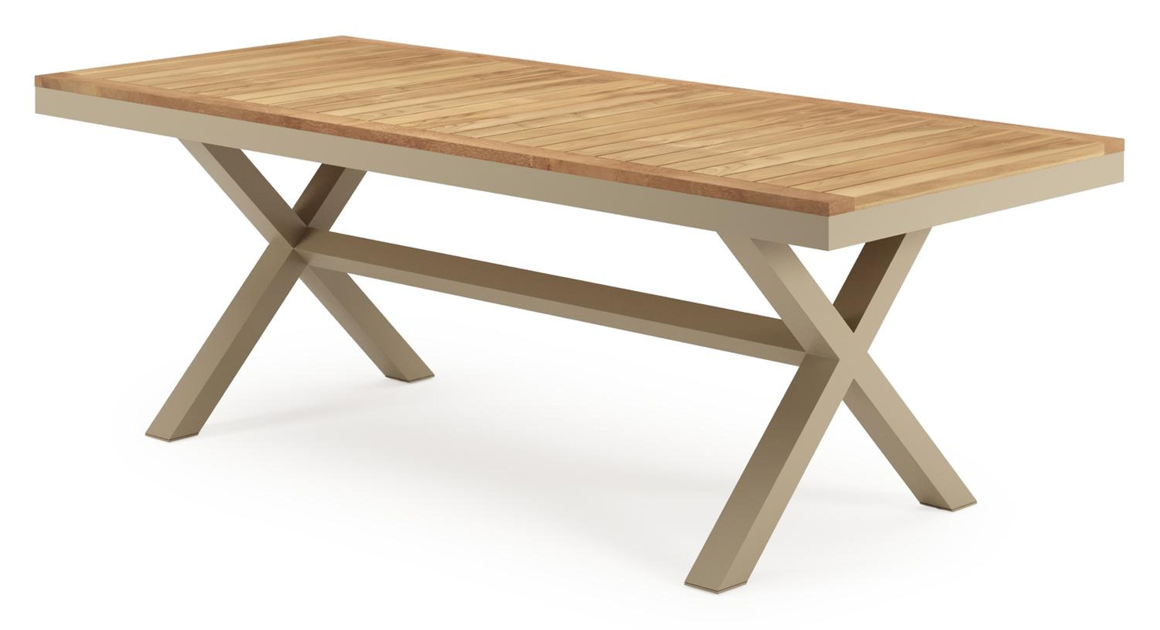 Reza tuintafel rechthoekig in beige aluminium en teak - L 220 x B 92 x H 74 cm