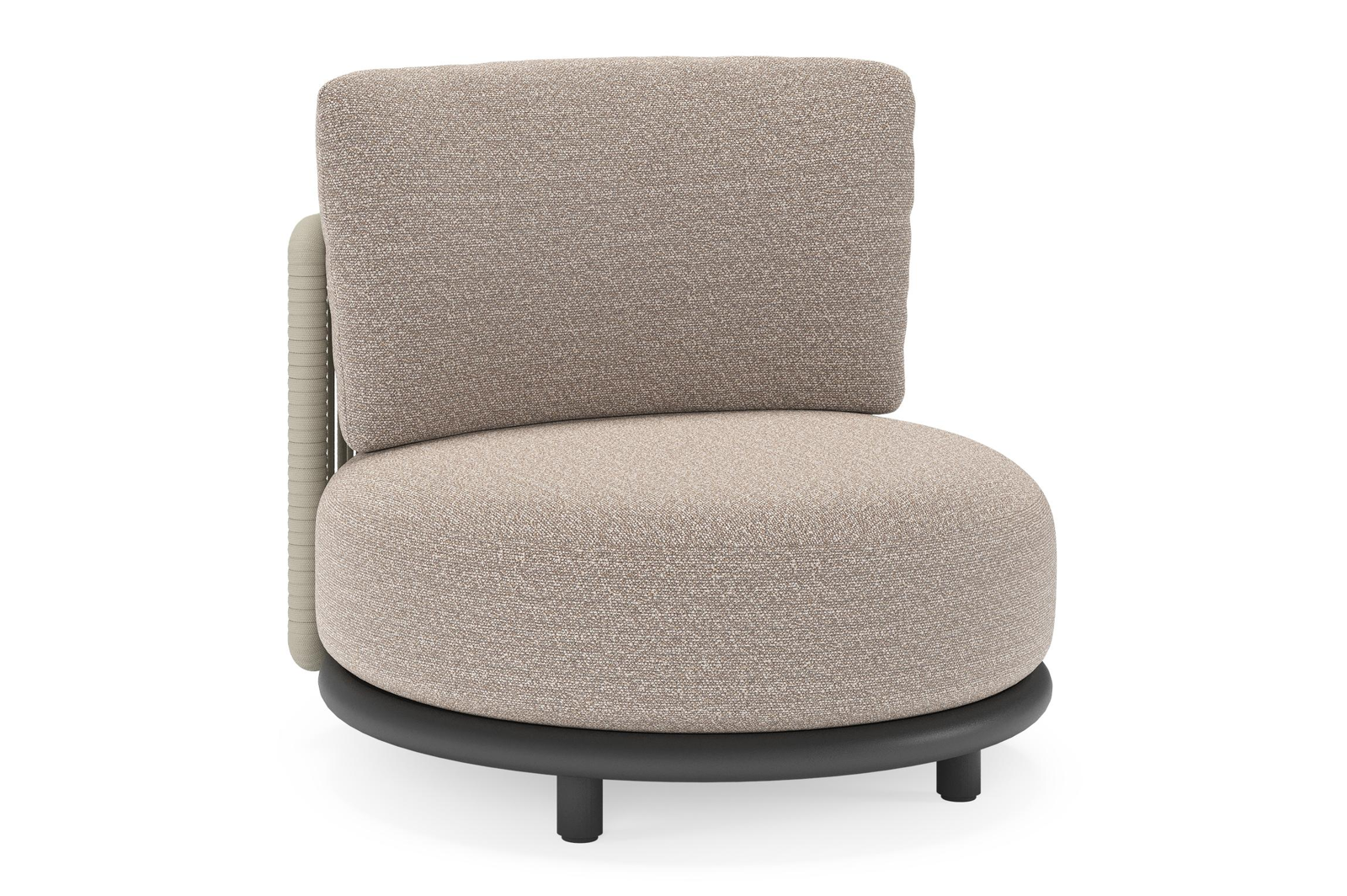 Lomano loungestoel in zwart aluminium en beige verticaal geweven luxe vlakke rope met Wander Manioc all weather sunbrella® luxe