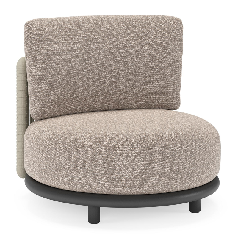 Lomano loungestoel in zwart aluminium en beige verticaal geweven luxe vlakke rope met Wander Manioc all weather sunbrella® luxe