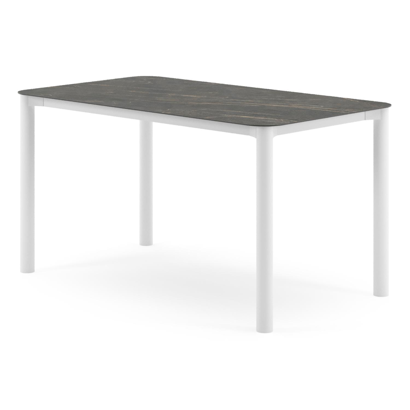 Orso tuintafel rechthoekig afgerond in wit aluminium en volkeramiek Black Obsession - L 140 x B 80 x H 74.5 cm