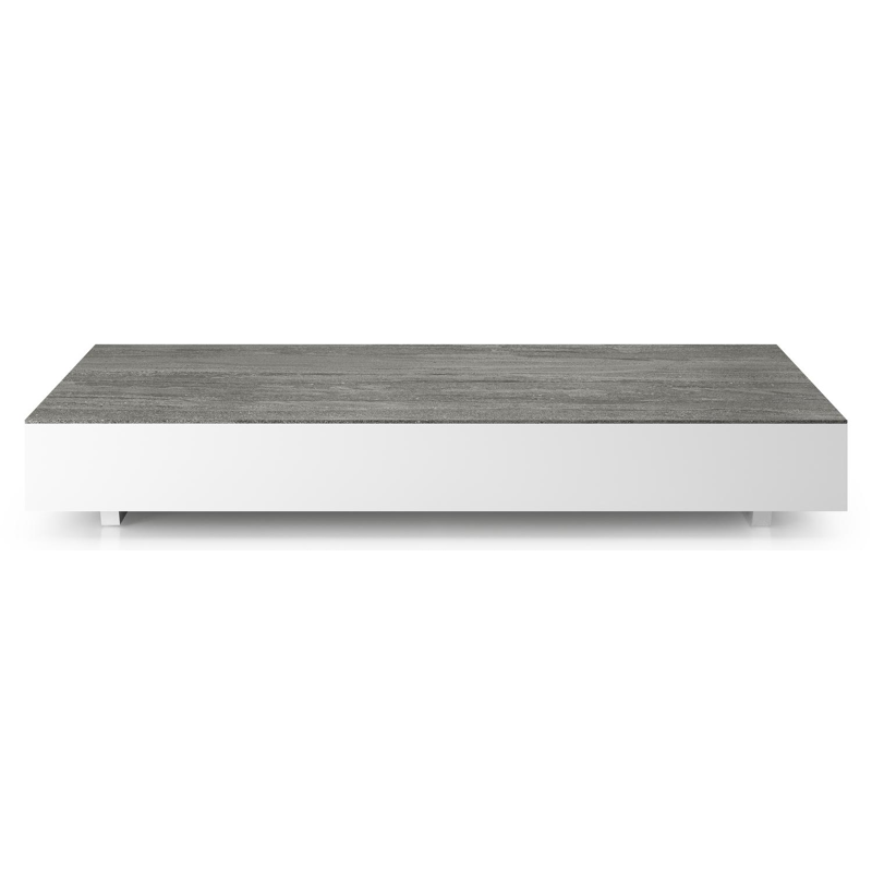 Como loungetafel rechthoekig in wit aluminium en volkeramiek Aspen Grey - L 140 x B 80 x H 20 cm