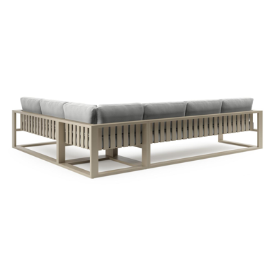 Verato loungehoek in beige aluminium met natte grey chine all weather sunbrella® luxe kussen