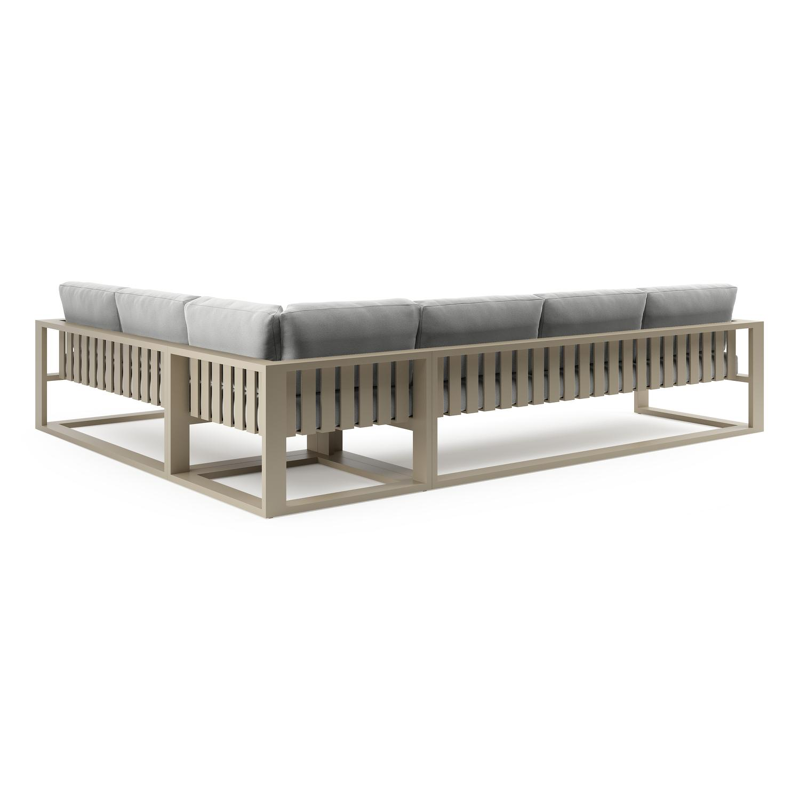 Verato loungehoek in beige aluminium met natte grey chine all weather sunbrella® luxe kussen