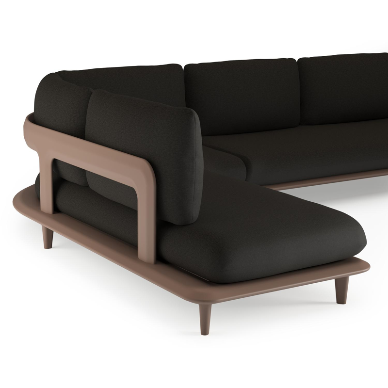 Bomero loungehoek in taupe aluminium met heritage char all weather sunbrella® luxe kussen