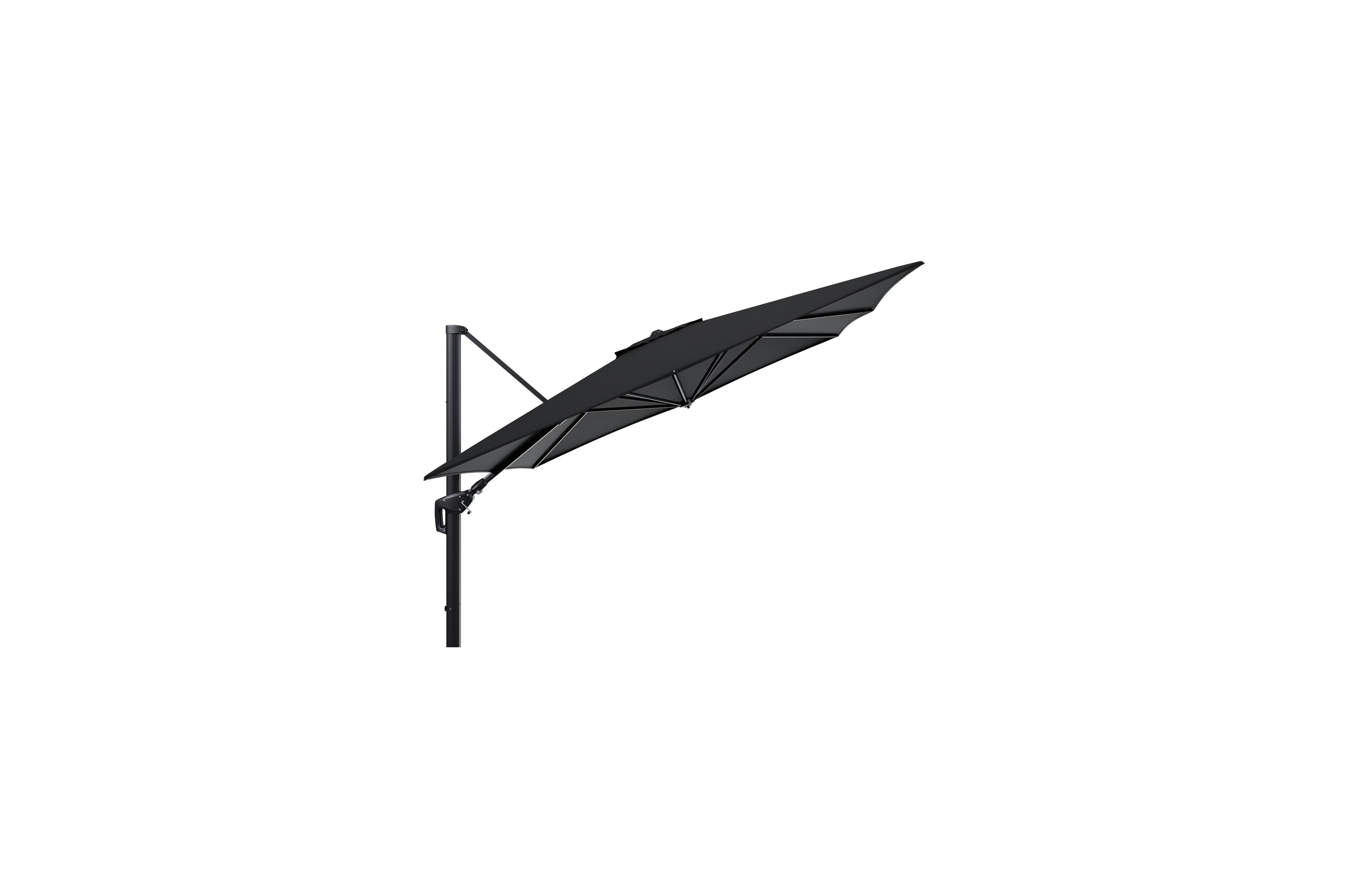 Minore zweefparasol met tiltfunctie in zwart aluminium met zwart sunbrella® premium parasoldoek - L1 350 x L2 350 cm (zonder voet)